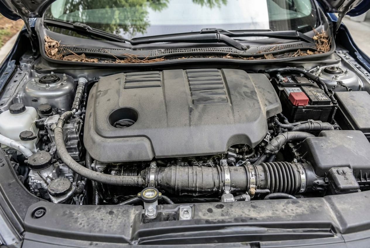 Engine Bay Detail — before detailing